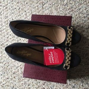 NEW Black Wedges with Gold Detail